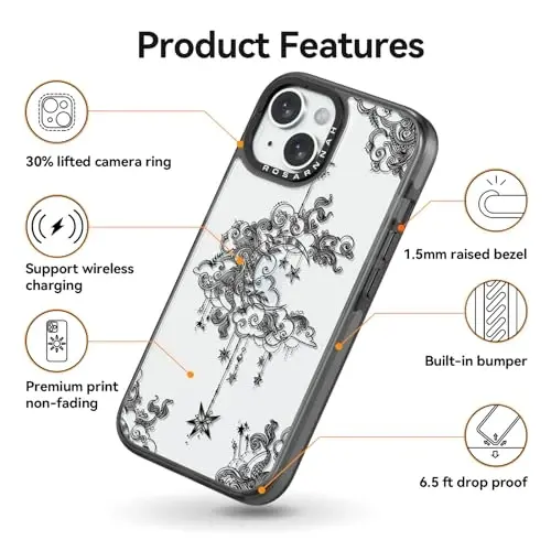 casevivid iPhone 15 uchun mos keladigan chexol Chiroyli estetik - chidamli zarbga chidamli 2 m balandlikdan tushishga bardoshli telefon chexoli Qiziqarli moda Oy 6,1