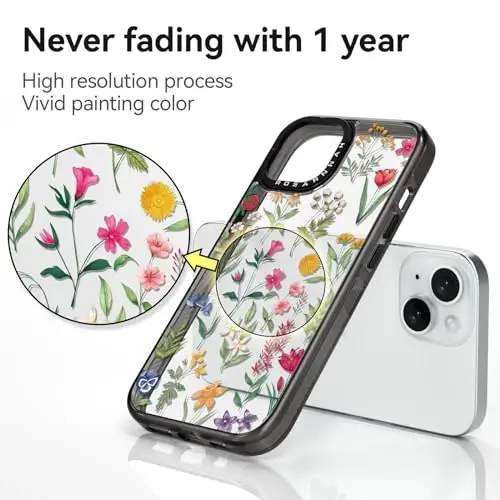 casevivid iPhone 15 uchun mos keladigan g‘ilof Chiroyli estetik – 2 metr balandlikdan tushganda zarbga bardoshli telefon g‘ilofi, kulgili moda tabiat gullari 6.1