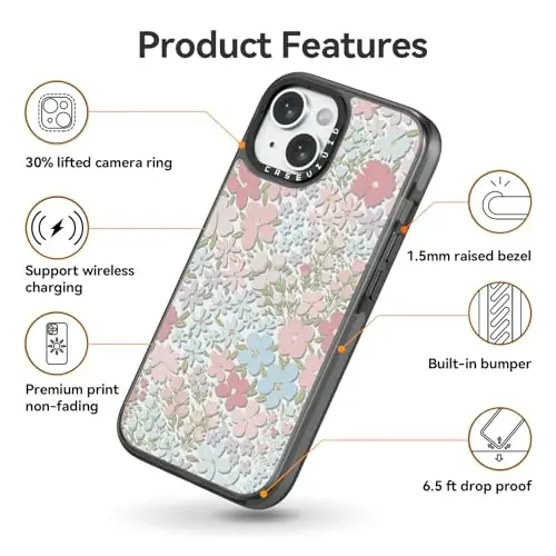 casevivid iPhone 15 uchun mos keladigan g'ilof Chiroyli estetik - 6,6 fut balandlikdan tushganda zarbga chidamli telefon g'ilofi Qiziqarli moda pushti bahor 6,1