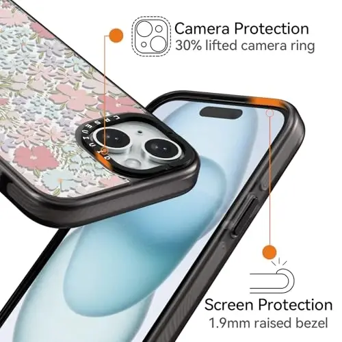 casevivid iPhone 15 uchun mos keladigan g'ilof Chiroyli estetik - 6,6 fut balandlikdan tushganda zarbga chidamli telefon g'ilofi Qiziqarli moda pushti bahor 6,1