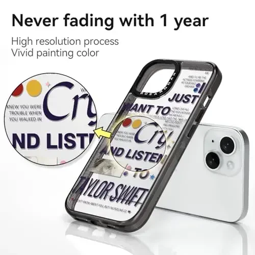 casevivid iPhone 15 uchun mos keladigan g'ilof Chiroyli estetik - 6,6 fut balandlikdan tushishga chidamli zarbaga bardoshli telefon g'ilofi Qiziqarli moda Teylor Musiqasi 6.1