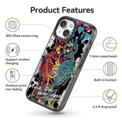 casevivid iPhone 15 uchun mos keladigan g'ilof Chiroyli estetik - 6,6 fut balandlikdan tushishga chidamli zarbga bardoshli telefon g'ilofi Qiziqarli moda Haqiqiy sevgi bilan 6,1 dyuymli qora - 5