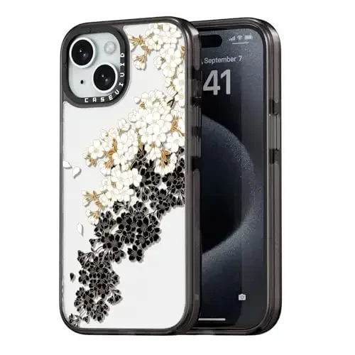 casevivid iPhone 15 uchun mos keladigan g'ilof Chiroyli estetik - 6,6 futlik zarbga chidamli, bardoshli telefon g'ilofi, kulgili moda olxo'ri gullari bilan 6,1