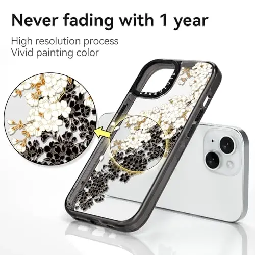 casevivid iPhone 15 uchun mos keladigan g'ilof Chiroyli estetik - 6,6 futlik zarbga chidamli, bardoshli telefon g'ilofi, kulgili moda olxo'ri gullari bilan 6,1