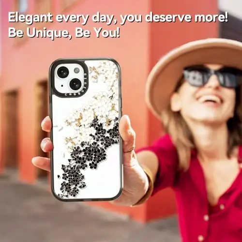 casevivid iPhone 15 uchun mos keladigan g'ilof Chiroyli estetik - 6,6 futlik zarbga chidamli, bardoshli telefon g'ilofi, kulgili moda olxo'ri gullari bilan 6,1