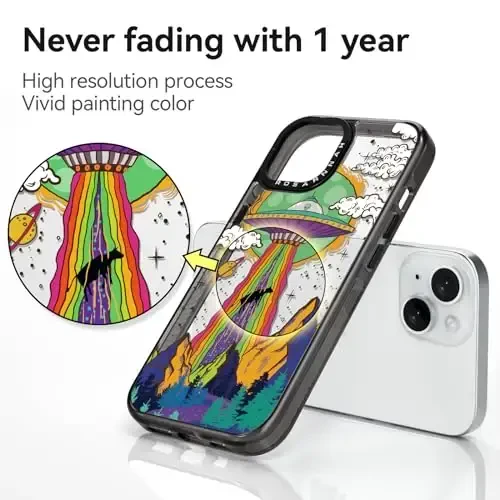 casevivid iPhone 15 uchun mos keladigan g'ilof Chiroyli estetik - Chidamli zarbga chidamli 6,6 fut balandlikdan tushishga bardoshli Telefon g'ilofi Qiziqarli moda UFO 6,1
