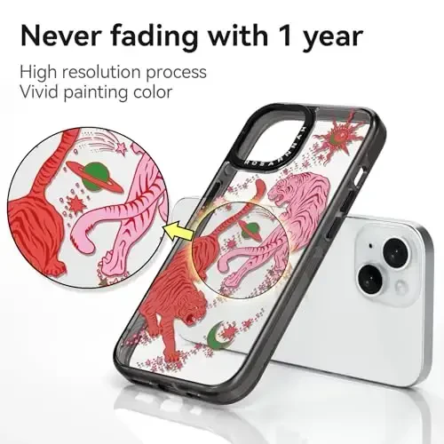 casevivid iPhone 15 uchun mos keladigan g‘ilof Chiroyli estetik – chidamli zarbga chidamli 6,6 fut balandlikdan tushishga bardoshli telefon g‘ilofi Qiziqarli moda yo‘lbarsi bilan 6,1