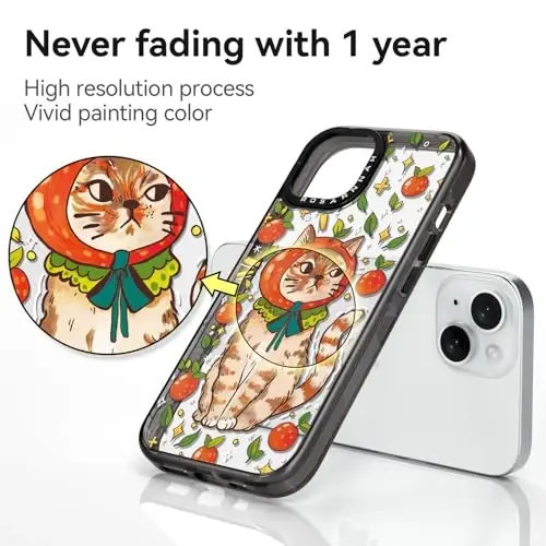 casevivid iPhone 15 uchun mos keladigan g'ilof Yoqimli estetik - 6,6 fut balandlikdan tushganda zarbga bardoshli telefon g'ilofi Qiziqarli moda mushukchasi bilan 6,1
