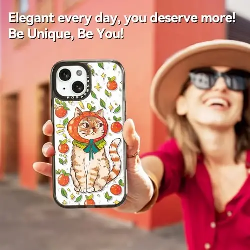 casevivid iPhone 15 uchun mos keladigan g'ilof Yoqimli estetik - 6,6 fut balandlikdan tushganda zarbga bardoshli telefon g'ilofi Qiziqarli moda mushukchasi bilan 6,1
