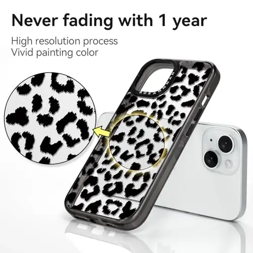 casevivid iPhone 15 uchun mos keladigan g‘ilof Yoqimli estetik - 6,6 fut balandlikdan tushishga bardoshli zarbaga chidamli telefon g‘ilofi Kulgiyli moda Katta qora qoplon naqshli 6,1