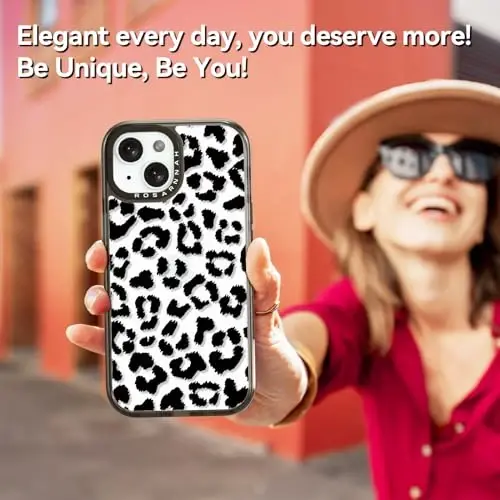 casevivid iPhone 15 uchun mos keladigan g‘ilof Yoqimli estetik - 6,6 fut balandlikdan tushishga bardoshli zarbaga chidamli telefon g‘ilofi Kulgiyli moda Katta qora qoplon naqshli 6,1