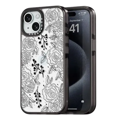 casevivid iPhone 15 uchun mos keladigan g'ilof Yoqimli estetik - 6,6 futlik zarbga chidamli telefon qopqog'i Qiziqarli moda qora atirgul 6,1