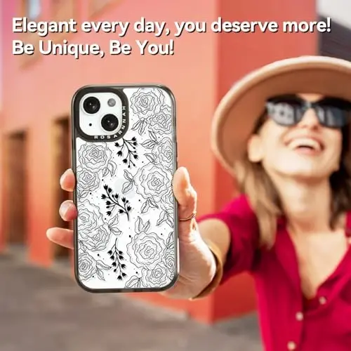 casevivid iPhone 15 uchun mos keladigan g'ilof Yoqimli estetik - 6,6 futlik zarbga chidamli telefon qopqog'i Qiziqarli moda qora atirgul 6,1
