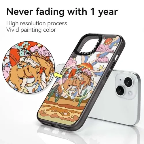 casevivid iPhone 15 uchun mos keladigan g'ilof Yoqimli estetik - Chidamli zarbaga chidamli 6,6 fut balandlikdan tushishga bardoshli telefon g'ilofi Qiziqarli moda kovboy 6.1