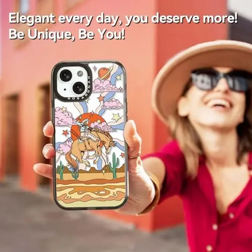 casevivid iPhone 15 uchun mos keladigan g'ilof Yoqimli estetik - Chidamli zarbaga chidamli 6,6 fut balandlikdan tushishga bardoshli telefon g'ilofi Qiziqarli moda kovboy 6.1