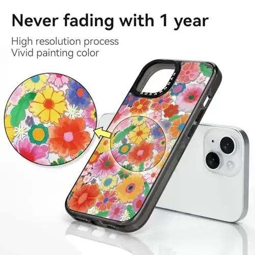 casevivid iPhone 15 uchun mos keladigan g‘ilof Yoqimli estetik - chidamli zarbga chidamli 6,6 fut balandlikdan tushishga bardoshli telefon g‘ilofi, kulgili moda rangli gullar 6,1