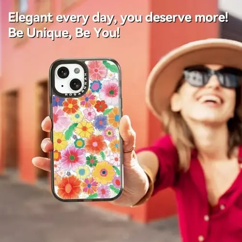 casevivid iPhone 15 uchun mos keladigan g‘ilof Yoqimli estetik - chidamli zarbga chidamli 6,6 fut balandlikdan tushishga bardoshli telefon g‘ilofi, kulgili moda rangli gullar 6,1
