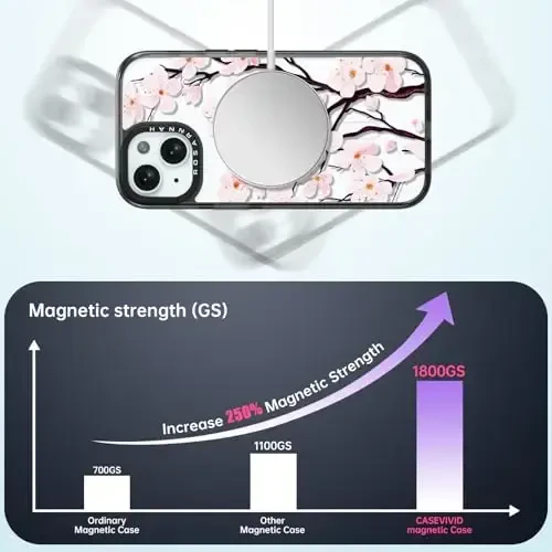 casevivid Magnetic for iPhone 15 Magsafe Case Cute Aesthetic - Durable Shockproof 6.6 ft Drop Impact Phone Case Cover with Funny Fashion Cherry Blossom 6.1