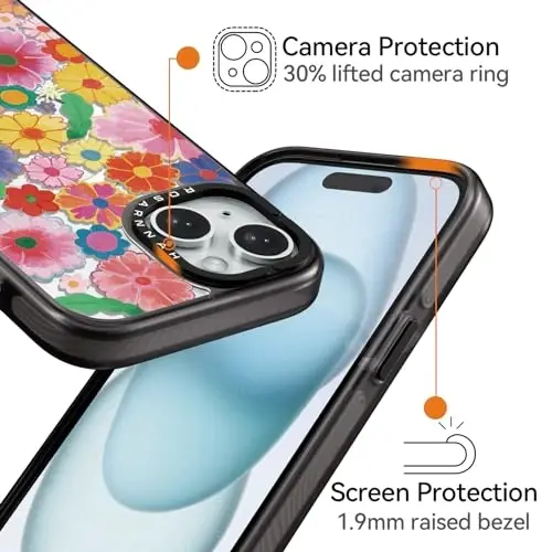casevivid Magnetic for iPhone 15 Magsafe Case Cute Aesthetic - Durable Shockproof 6.6 ft Drop Impact Phone Case Cover with Funny Fashion Colorful Flowers 6.1