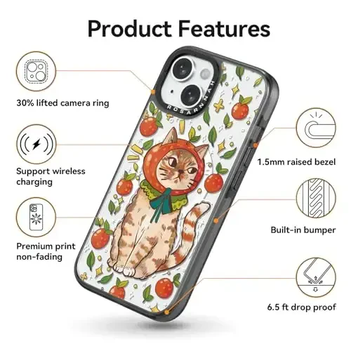 casevivid Magnetic for iPhone 15 Magsafe Case Cute Aesthetic - Durable Shockproof 6.6 ft Drop Impact Phone Case Cover with Funny Fashion Kitty Cat 6.1