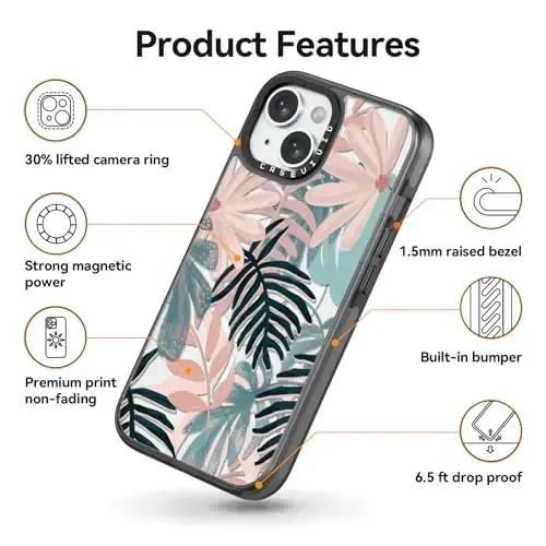 casevivid Magnetic for iPhone 15 Magsafe Case Cute Aesthetic - Durable Shockproof 6.6 ft Drop Impact Phone Case Cover with Funny Fashion Palm Tree 6.1