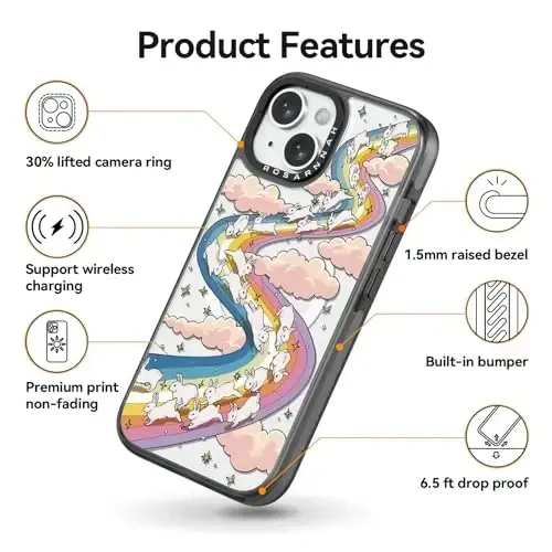 casevivid Magnetic for iPhone 15 Magsafe Case Cute Aesthetic - Durable Shockproof 6.6 ft Drop Impact Phone Case Cover with Funny Fashion Rainbow Rabbit 6.1