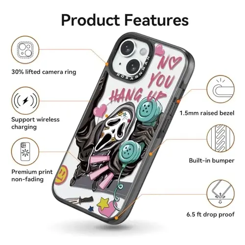 casevivid Magnetic for iPhone 15 Magsafe Case Cute Aesthetic - Durable Shockproof 6.6 ft Drop Impact Phone Case Cover with Funny Fashion Skeleton Halloween Horror 6.1