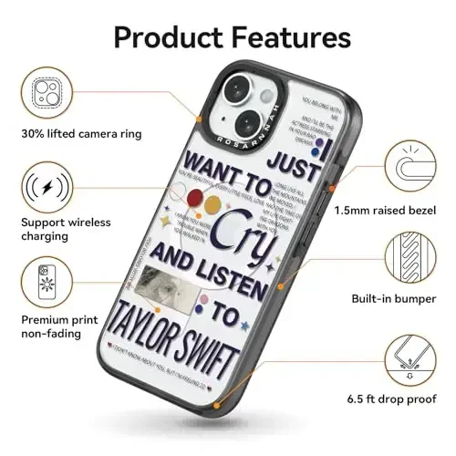casevivid Magnetic for iPhone 15 Magsafe Case Cute Aesthetic - Durable Shockproof 6.6 ft Drop Impact Phone Case Cover with Funny Fashion Taylor Music 6.1
