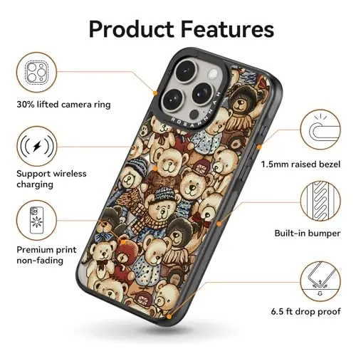 casevivid Magnetic for iPhone 15 Pro Magsafe Case Cute Aesthetic - Durable Shockproof 6.6 ft Drop Impact Phone Case Cover with Funny Fashion Bear 6.1