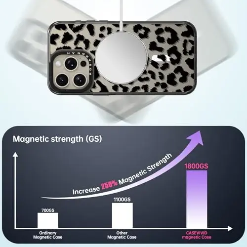 casevivid Magnetic for iPhone 15 Pro Magsafe Case Cute Aesthetic - Durable Shockproof 6.6 ft Drop Impact Phone Case Cover with Funny Fashion Big Black Leopard Print 6.1