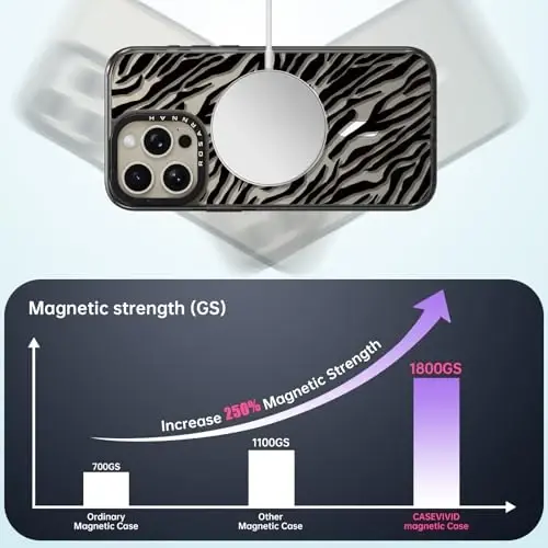casevivid Magnetic for iPhone 15 Pro Magsafe Case Cute Aesthetic - Durable Shockproof 6.6 ft Drop Impact Phone Case Cover with Funny Fashion Black Zebra Print 6.1