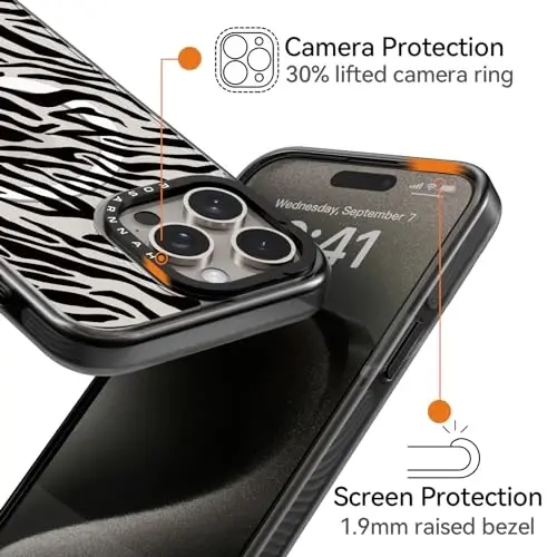 casevivid Magnetic for iPhone 15 Pro Magsafe Case Cute Aesthetic - Durable Shockproof 6.6 ft Drop Impact Phone Case Cover with Funny Fashion Black Zebra Print 6.1