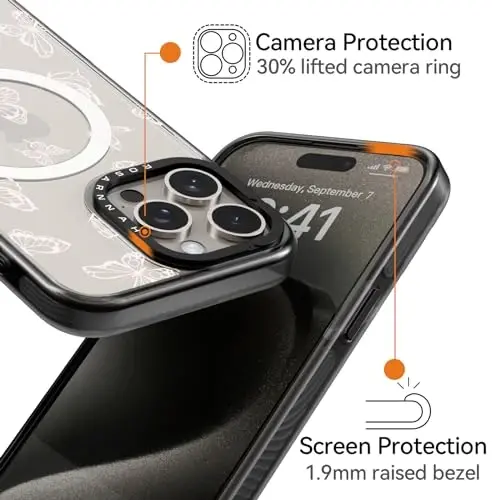 casevivid Magnetic for iPhone 15 Pro Magsafe Case Cute Aesthetic - Durable Shockproof 6.6 ft Drop Impact Phone Case Cover with Funny Fashion Butterfly 6.1