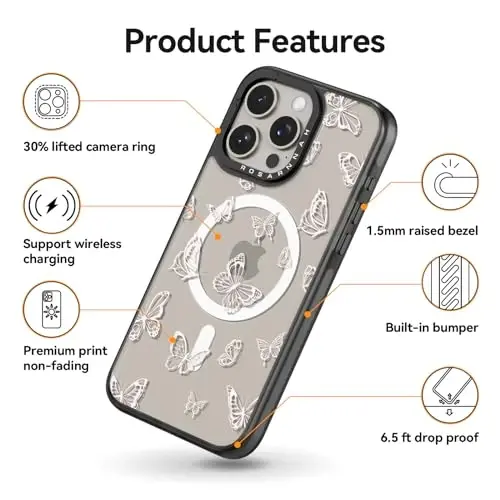 casevivid Magnetic for iPhone 15 Pro Magsafe Case Cute Aesthetic - Durable Shockproof 6.6 ft Drop Impact Phone Case Cover with Funny Fashion Butterfly 6.1