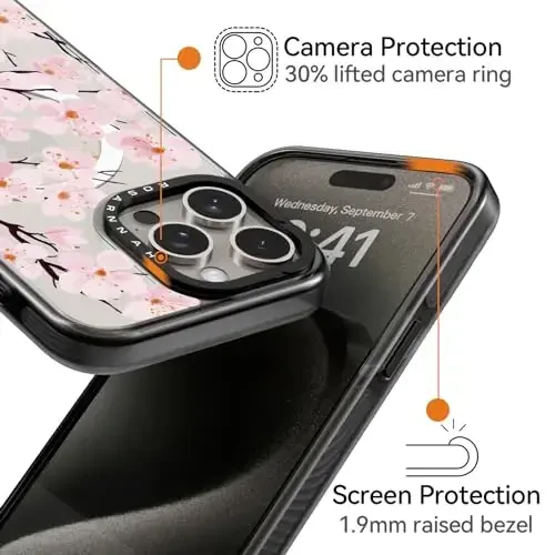 casevivid Magnetic for iPhone 15 Pro Magsafe Case Cute Aesthetic - Durable Shockproof 6.6 ft Drop Impact Phone Case Cover with Funny Fashion Cherry Blossom 6.1