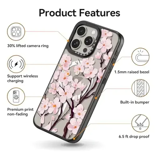 casevivid Magnetic for iPhone 15 Pro Magsafe Case Cute Aesthetic - Durable Shockproof 6.6 ft Drop Impact Phone Case Cover with Funny Fashion Cherry Blossom 6.1