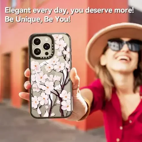 casevivid Magnetic for iPhone 15 Pro Magsafe Case Cute Aesthetic - Durable Shockproof 6.6 ft Drop Impact Phone Case Cover with Funny Fashion Cherry Blossom 6.1