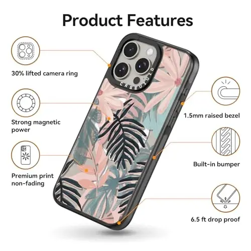casevivid Magnetic for iPhone 15 Pro Magsafe Case Cute Aesthetic - Durable Shockproof 6.6 ft Drop Impact Phone Case Cover with Funny Fashion Palm Tree 6.1