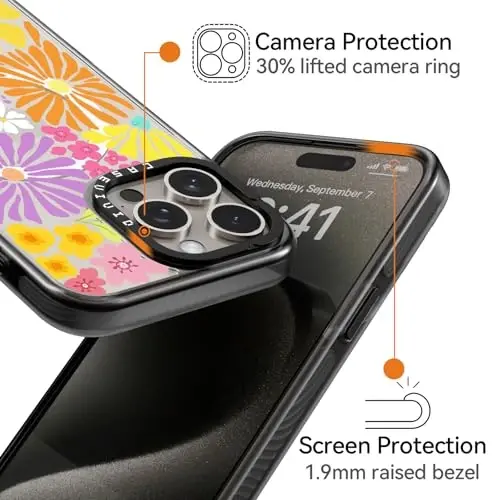 casevivid Magnetic for iPhone 15 Pro Magsafe Case Cute Aesthetic - Durable Shockproof 6.6 ft Drop Impact Phone Case Cover with Funny Fashion Passion Blossom 6.1
