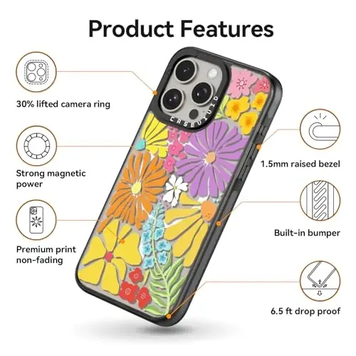 casevivid Magnetic for iPhone 15 Pro Magsafe Case Cute Aesthetic - Durable Shockproof 6.6 ft Drop Impact Phone Case Cover with Funny Fashion Passion Blossom 6.1