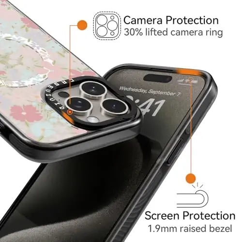 casevivid Magnetic for iPhone 15 Pro Magsafe Case Cute Aesthetic - Durable Shockproof 6.6 ft Drop Impact Phone Case Cover with Funny Fashion Pink Spring 6.1