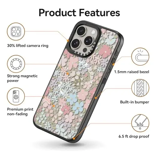 casevivid Magnetic for iPhone 15 Pro Magsafe Case Cute Aesthetic - Durable Shockproof 6.6 ft Drop Impact Phone Case Cover with Funny Fashion Pink Spring 6.1