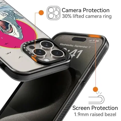 casevivid Magnetic for iPhone 15 Pro Magsafe Case Cute Aesthetic - Durable Shockproof 6.6 ft Drop Impact Phone Case Cover with Funny Fashion Shark 6.1
