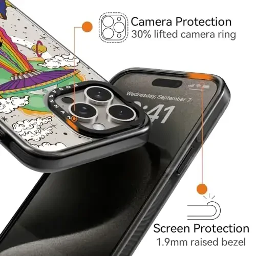 casevivid Magnetic for iPhone 15 Pro Magsafe Case Cute Aesthetic - Durable Shockproof 6.6 ft Drop Impact Phone Case Cover with Funny Fashion UFO 6.1