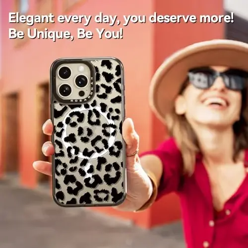 casevivid Magnetic for iPhone 15 Pro Max Magsafe Case Cute Aesthetic - Durable Shockproof 6.6 ft Drop Impact Phone Case Cover with Funny Fashion Big Black Leopard Print 6.7
