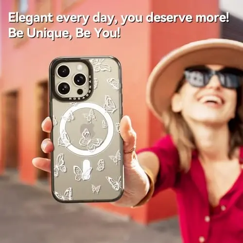 casevivid Magnetic for iPhone 15 Pro Max Magsafe Case Cute Aesthetic - Durable Shockproof 6.6 ft Drop Impact Phone Case Cover with Funny Fashion Butterfly 6.7