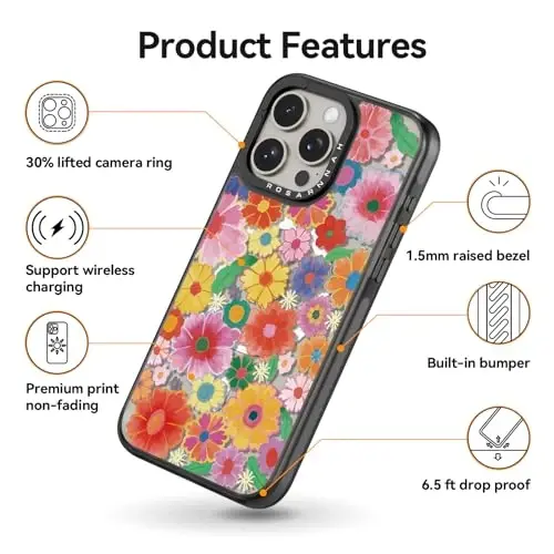 casevivid Magnetic for iPhone 15 Pro Max Magsafe Case Cute Aesthetic - Durable Shockproof 6.6 ft Drop Impact Phone Case Cover with Funny Fashion Colorful Flowers 6.7