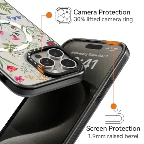 casevivid Magnetic for iPhone 15 Pro Max Magsafe Case Cute Aesthetic - Durable Shockproof 6.6 ft Drop Impact Phone Case Cover with Funny Fashion Nature Flower 6.7