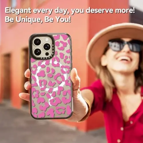 casevivid Magnetic for iPhone 15 Pro Max Magsafe Case Cute Aesthetic - Durable Shockproof 6.6 ft Drop Impact Phone Case Cover with Funny Fashion Pink Leopard 6.7
