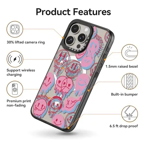 casevivid Magnetic for iPhone 15 Pro Max Magsafe Case Cute Aesthetic - Durable Shockproof 6.6 ft Drop Impact Phone Case Cover with Funny Fashion Radiate 6.7